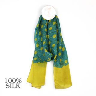 Turquoise & Mustard Multi Spot 100% Silk Scarf by Peace of Mind